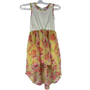 Real Love Girls' High-Low Floral Dress With Lace Bodice Size 7/8 Multicolor